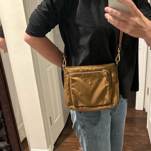 Prada Handbags - PRADA Nylon Tessuto Saffian Bandoliera Tabacco Crossbody Bag Purse BT0693 Tan